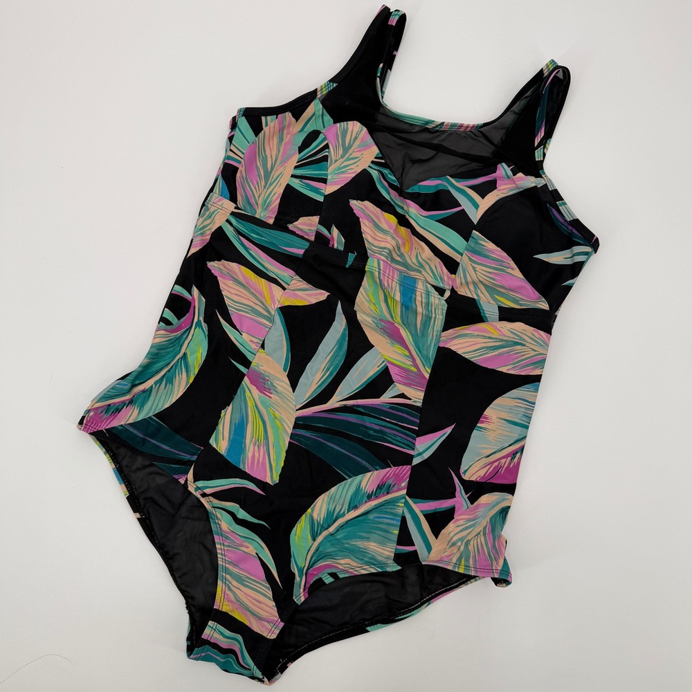 Torrid Plus Size 1 Tropical‎ Palm Leaf Mesh V-Neck One Piece Swimsuit Botanical